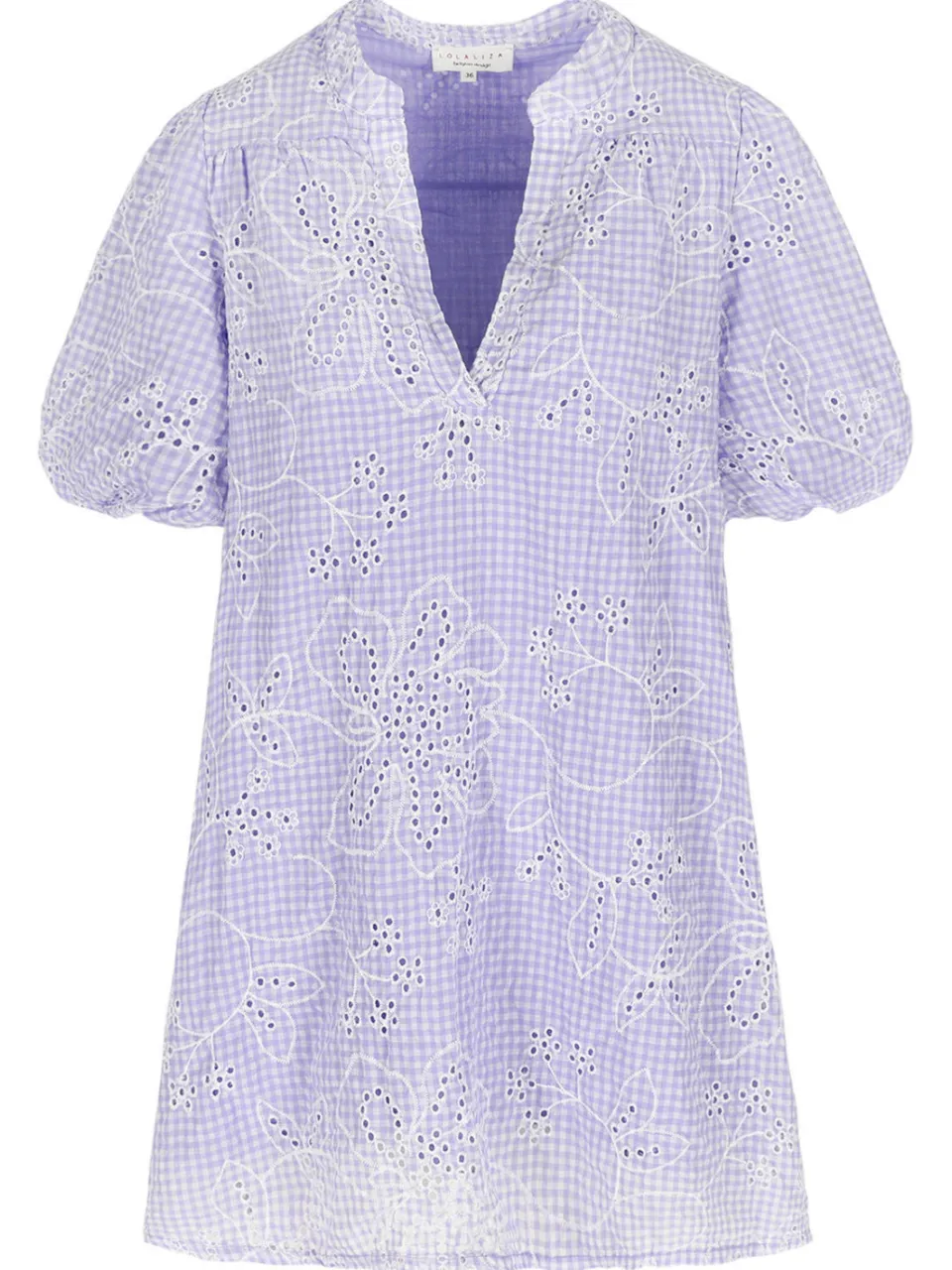 LOLALIZA geruite blousejurk broderie lila, foto 2
