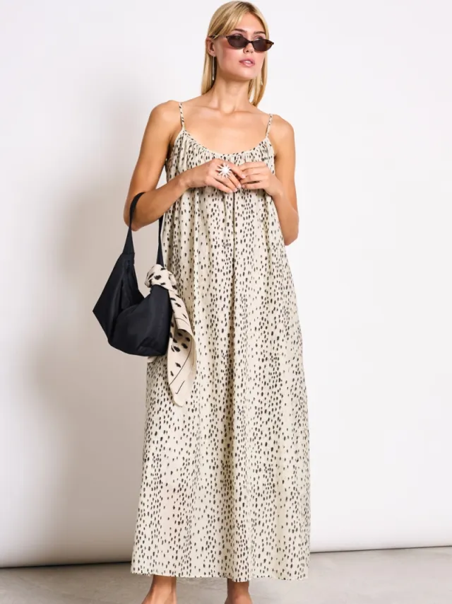 JAN N JUNE dames vegan Maxi Jurk Tova Dalmatier Stippen Zwart