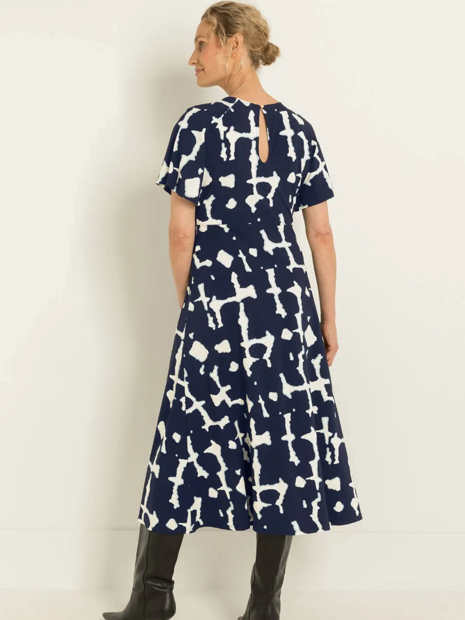 CLAUDIA BY CLAUDIA STRÄTER midi jurk met print van travelstof - donkerblauw, foto 3