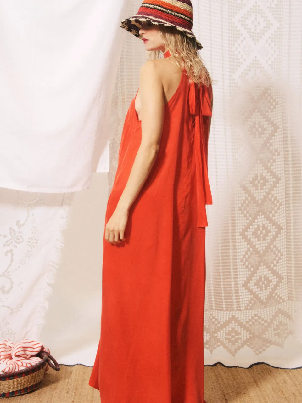 FRNCH maxi halterjurk - koraalrood, foto 3
