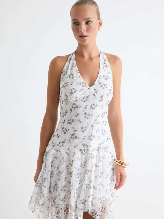 Trendyol TRENDYOLMİLLA Dames Meerkleurig Bloemen Midi Mouwloos Bodycon Jurken Veelkleurig