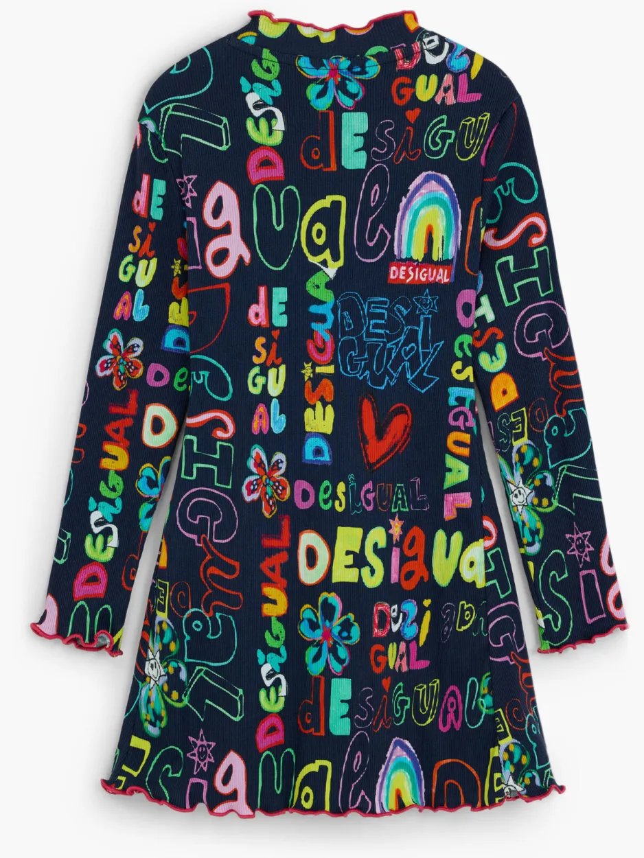 Desigual A-lijn jurk donkerblauw donkerblauw/geel/roze, foto 3