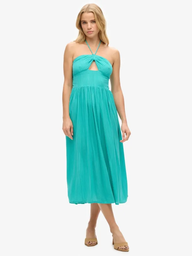 Superdry Midi-jurk met uitsnijding - Dames - Jurken tropical green