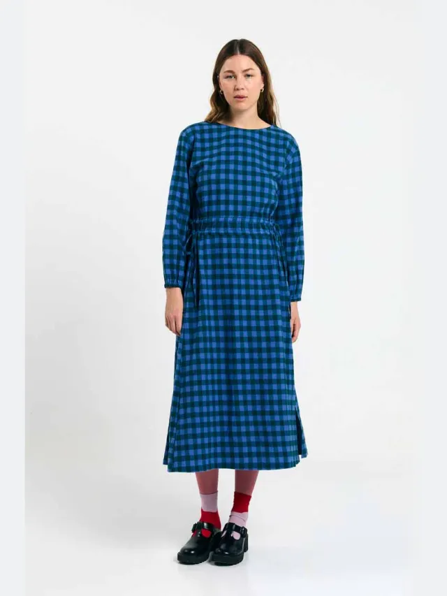 SUITE13LAB dames vegan Midi Jurk Ota Geruit Blauw
