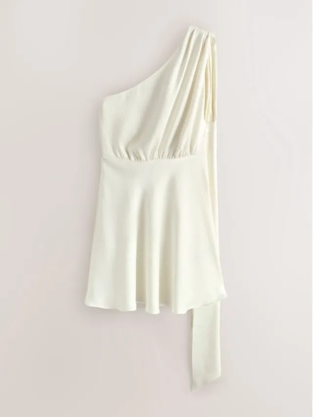 Next Dames - Satijnen mini-jurk met blote schouder en textuur - Wit White