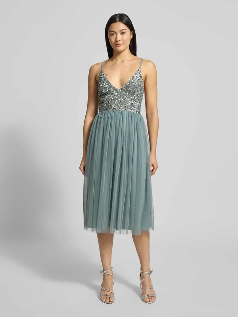 Lace & Beads Cocktailjurk met pailletten Middengrijs