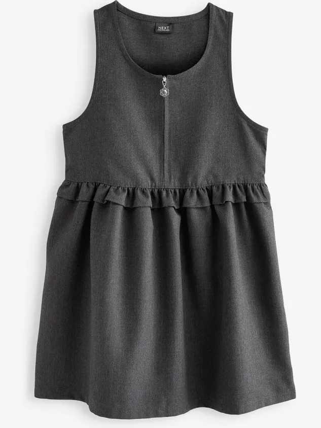 Next Meisjes - Schooljurk met rits aan de voorkant, ruches in de taille - Grijs Grey
