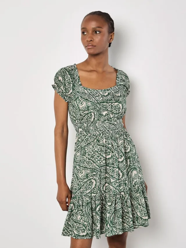 Apricot Paisley melkmeisje mini-jurk Groen