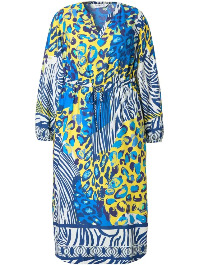 Angel of Style Dames - Midi-jurk dierenprint lange mouwen - Citroen