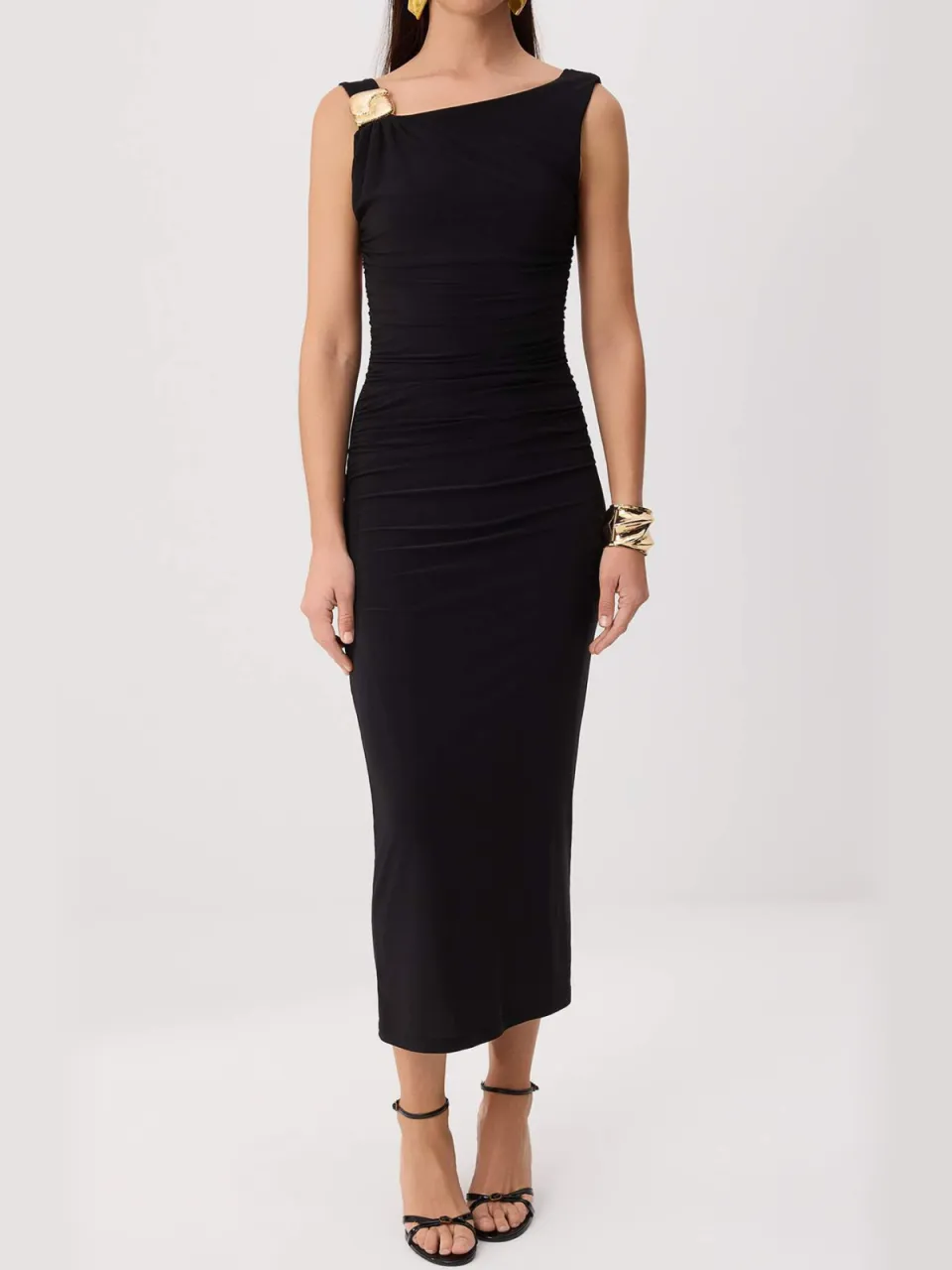 Trendyol TRENDYOLMİLLA Dames Zwart Effen Midi Mouwloos Bodycon Jurken, foto 2