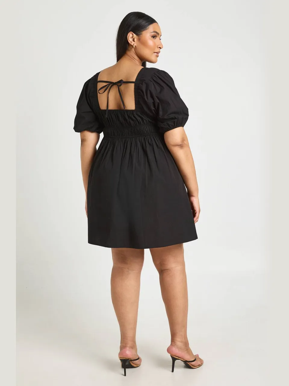 boohoo Dames Plus Mini-jurk Met Ballonmouwen Van Popeline zwart, foto 2