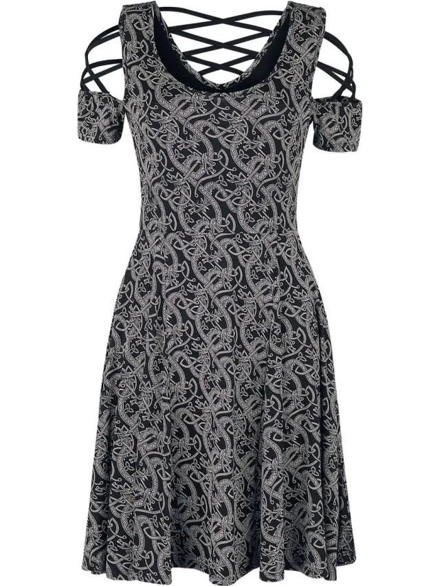 Black Premium by EMP Zwarte jurk met vetersluiting en keltische print - Dames
