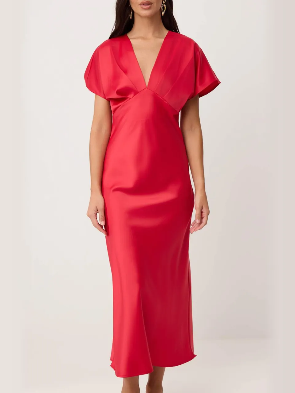 Trendyol TRENDYOLMİLLA Dames Rood Effen Maxi Kort Recht Jurken, foto 2