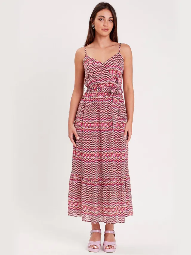 Cache Cache maxi jurk met all over print en volant rood/ roze