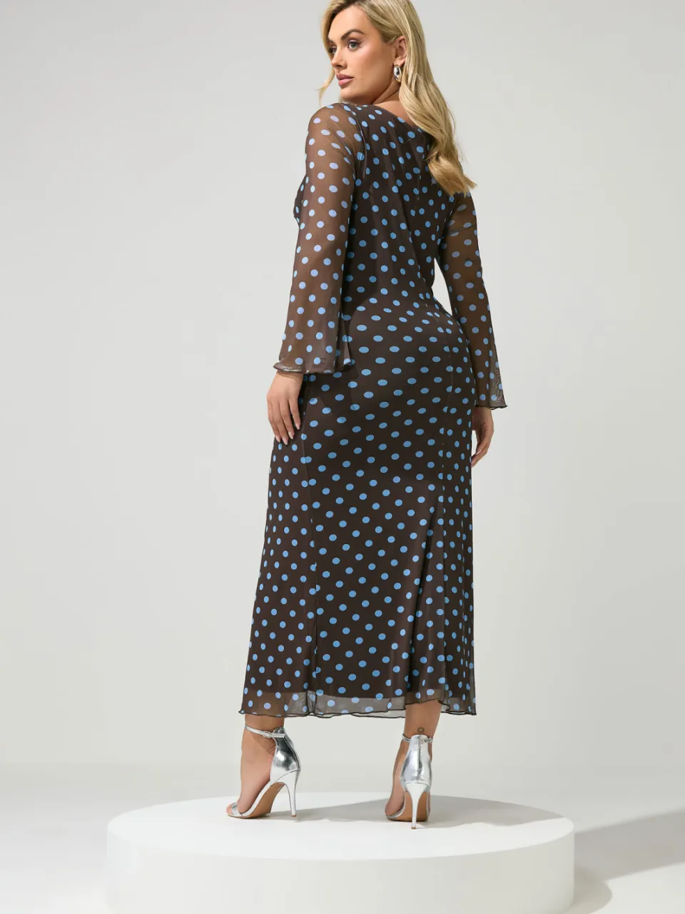 Yours London Chocoladebruine En Blauwe Meshjurk Met Stippen, foto 3