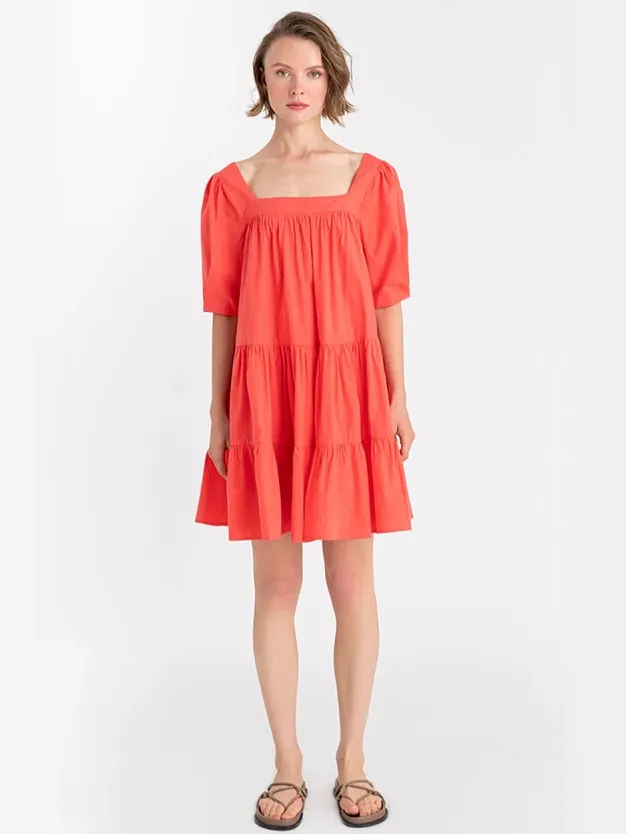 Neu Nomads dames vegan Jurk Mini Square Neck Koraal Donkeroranje