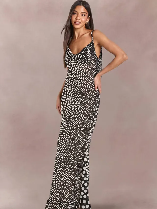 boohoo Dames Polkadot Cowl Cami Slip Jurk Zwart