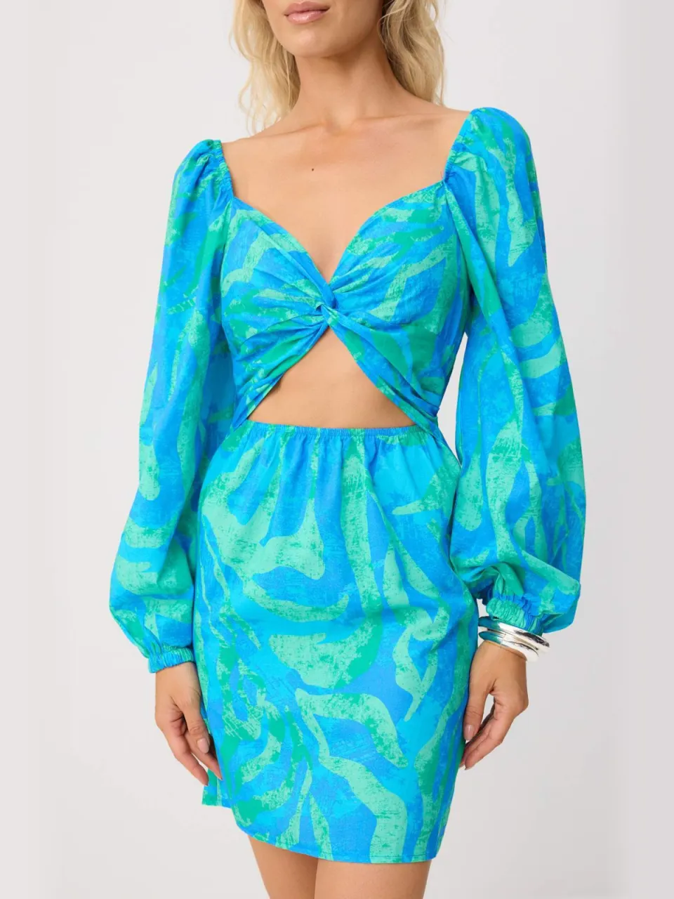 Trendyol TRENDYOLMİLLA Dames Meerkleurig Abstract Kort / Mini Lang Strandkleding A-lijn Strandjurken blauw, foto 2