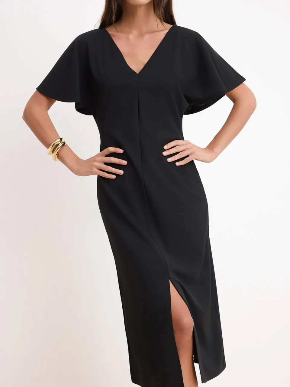 Trendyol TRENDYOLMİLLA Dames Zwart Effen Midi Kort Bodycon Jurken, foto 2