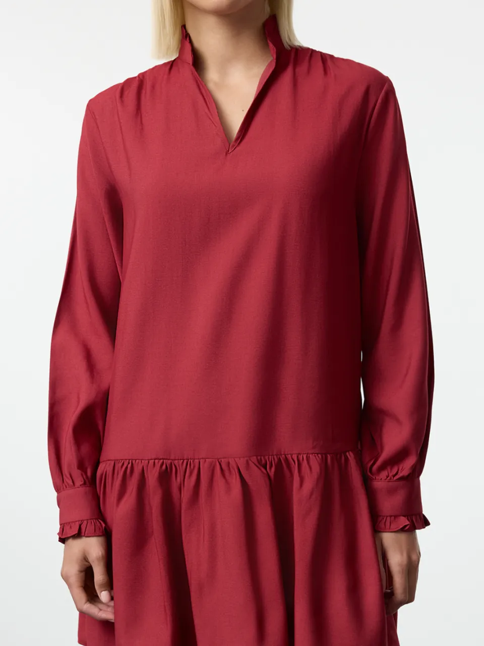 Trendyol TRENDYOLMİLLA Dames Bordeaux Effen Kort / Mini Lang Casual Recht Jurken, foto 2