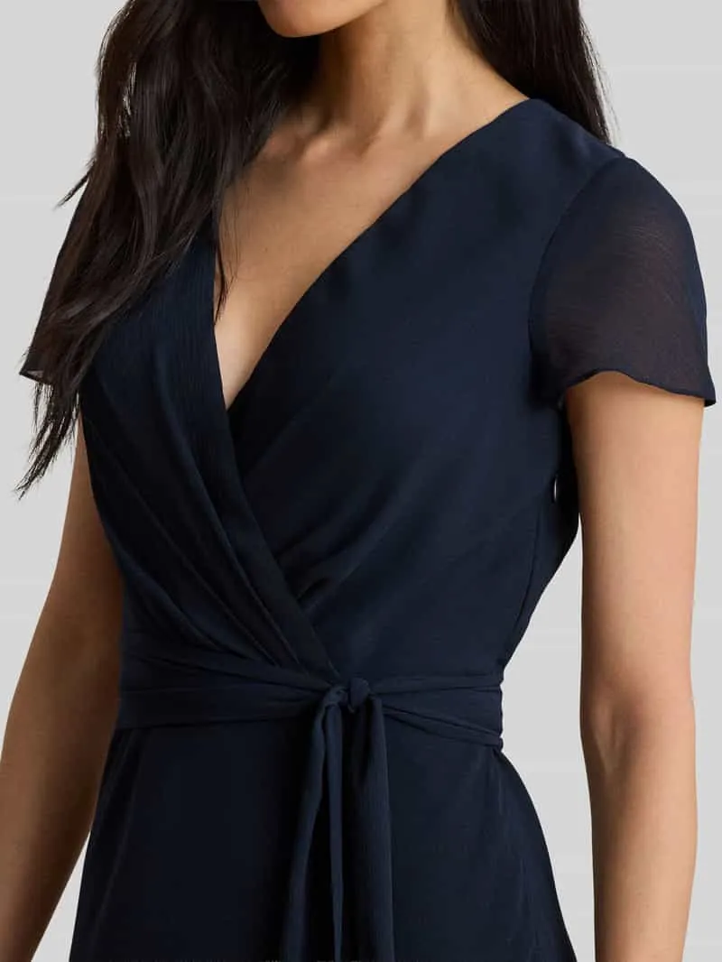 Lauren Ralph Lauren Avondjurk met strikceintuur en V-hals donkerblauw, foto 5