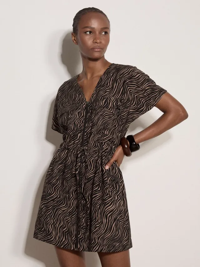 Apricot Mini-jurk met ritssluiting en zebraprint Zwart