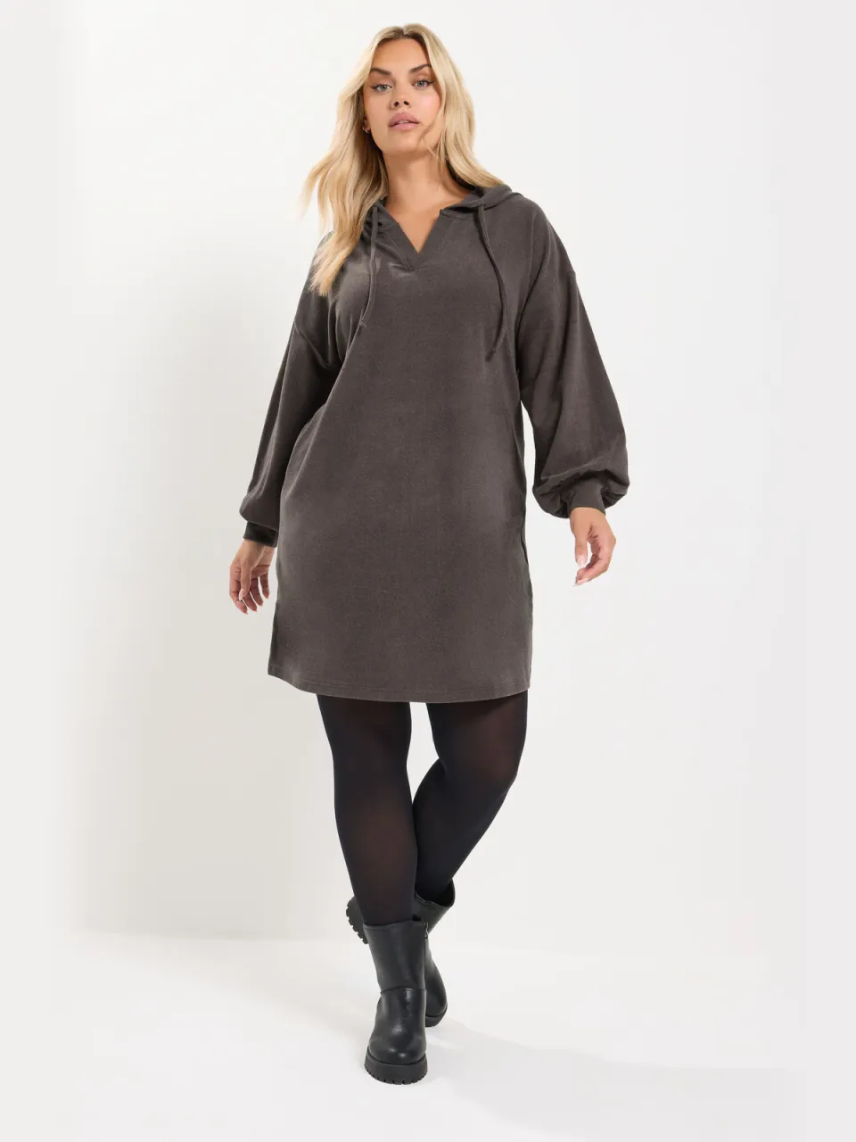 Yours Plus Size Chocolate Brown Dress Hoodie-56
