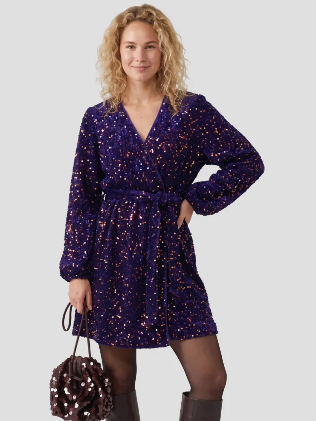 Anytime midi jurk met pailletten blauw