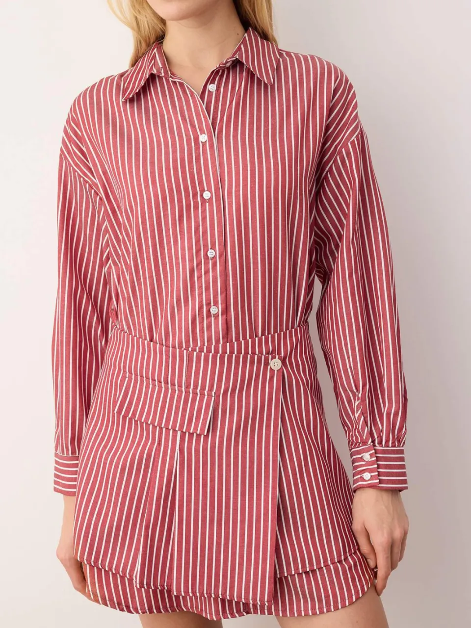 Trendyol TRENDYOLMİLLA Dames Bordeaux Gestreept Kort / Mini Lang Avond / Dagelijks Blousejurk Jurken, foto 2