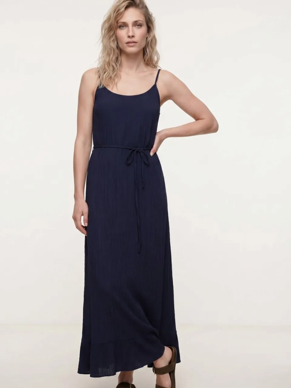 Tramontana viscose zomerjurk met ceintuur - donkerblauw