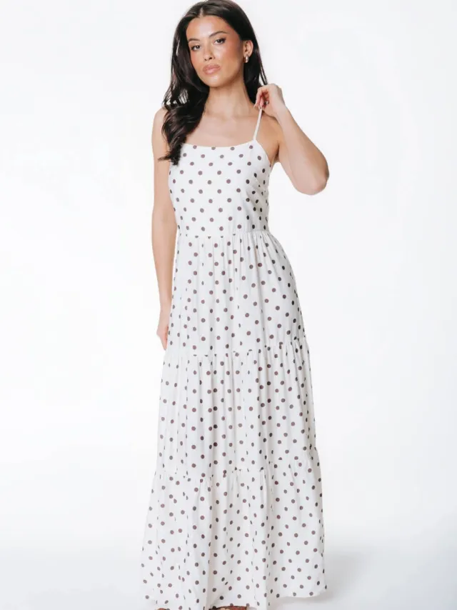 Colourful Rebel maxi jurk met stippen ecru