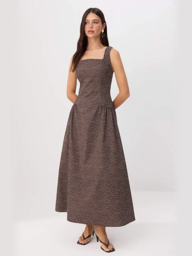 Trendyol TRENDYOLMİLLA Dames Bruin Stippen Maxi Mouwloos Skater Jurken