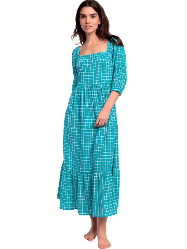 Admas Lange Jurk Admas Dreams zomer maxi-jurk met halve mouwen en vierkante hals Blauw