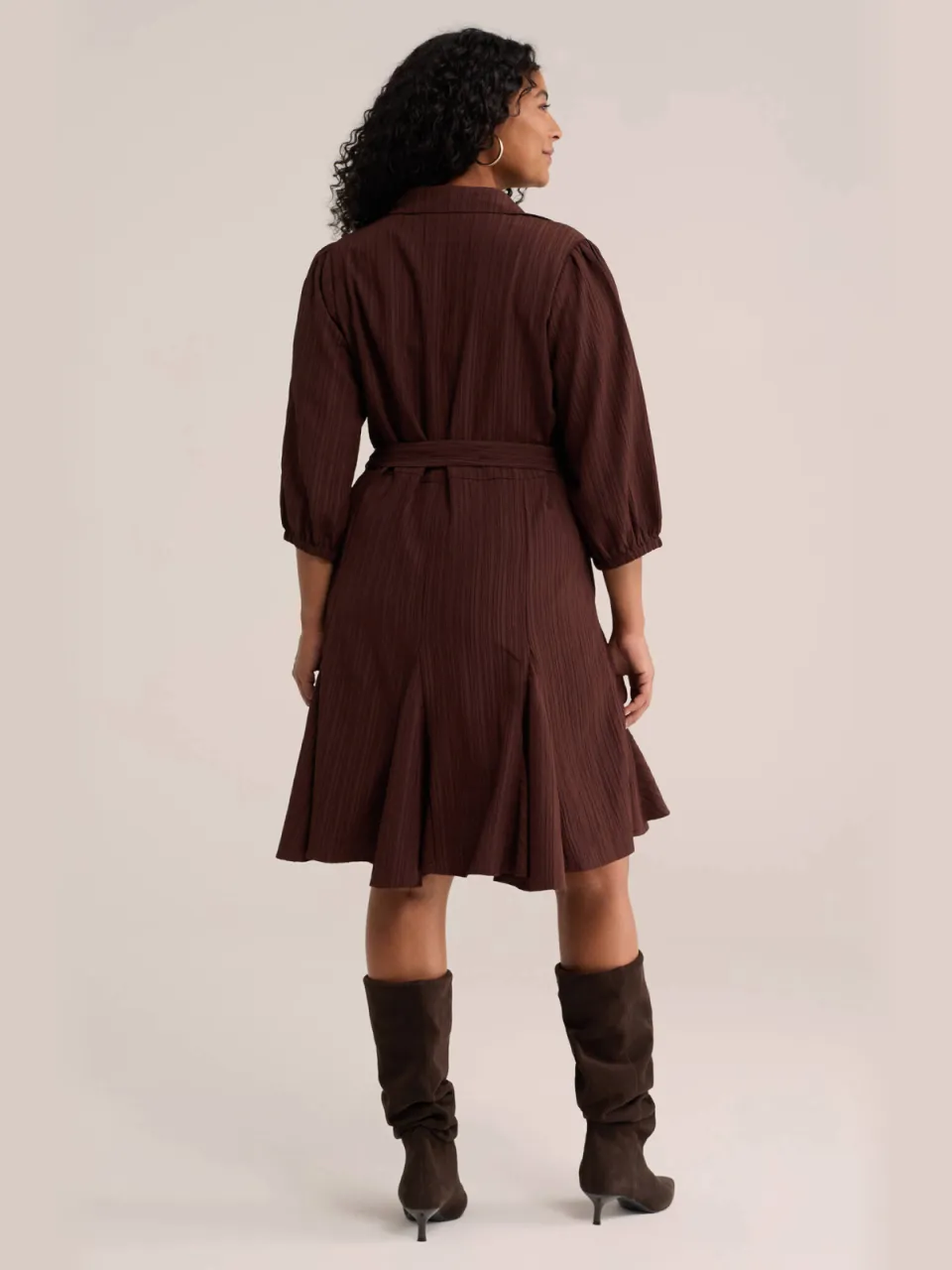 WE Fashion Curve blousejurk met ceintuur Plus Size - bruin, foto 3