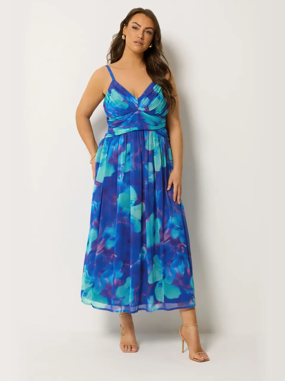 Yours London Blauwe Chiffon Maxijurk Met Bloemenprint, foto 2