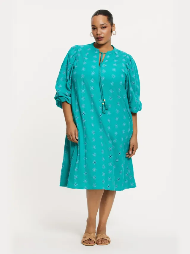 Yoek Jurk broderie anglaise | Turquoise