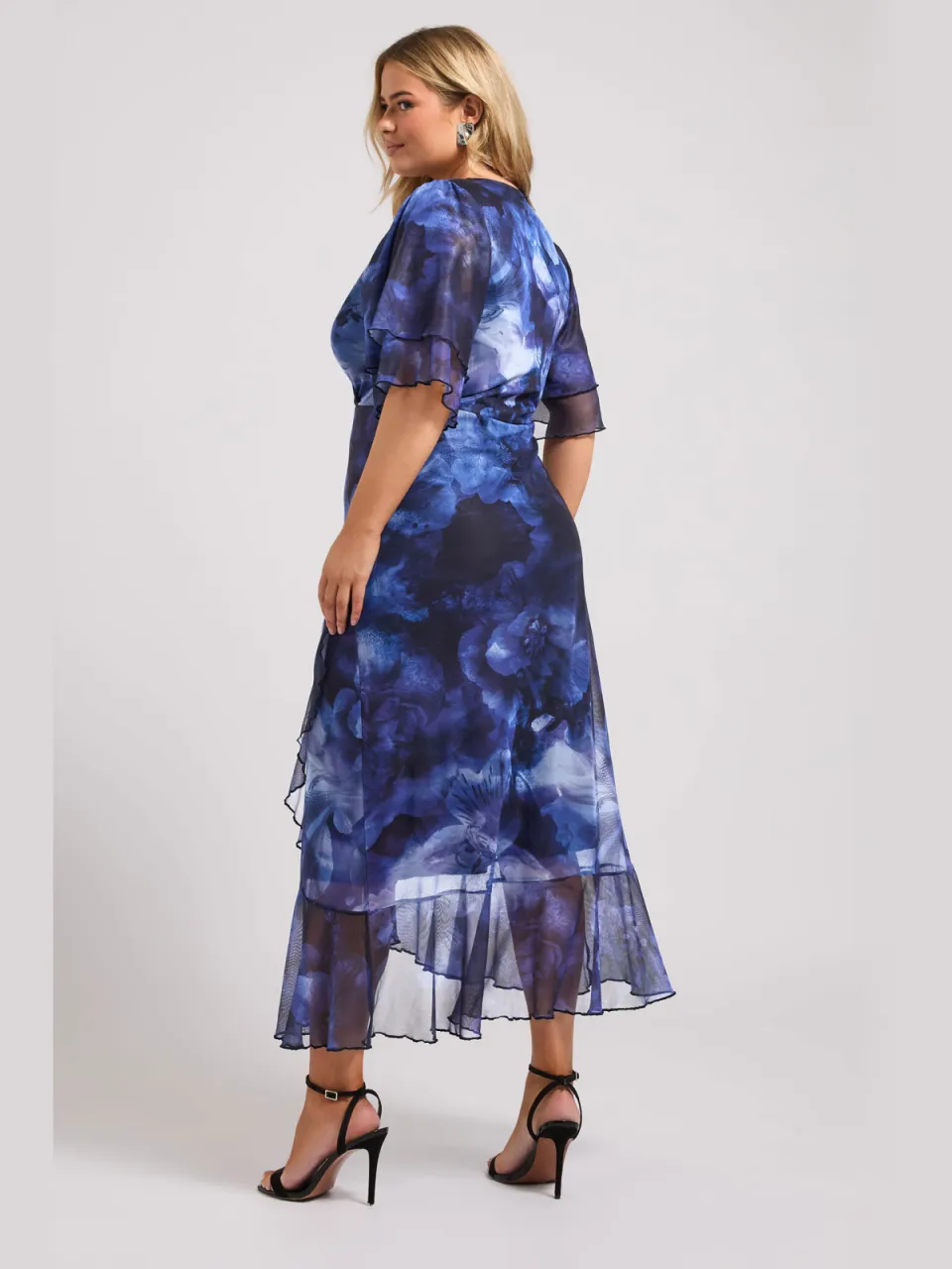 Yours London Wikkeljurk Met Vervaagde Bloemenprint En Ruches In Blauw, foto 2