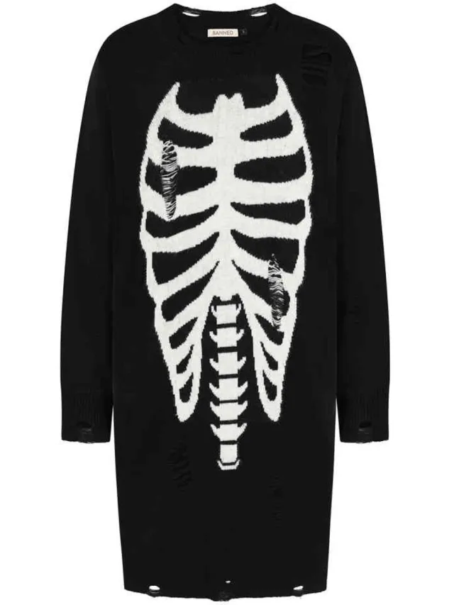 Banned Melinoe Knit Korte jurk - L - Zwart/Wit