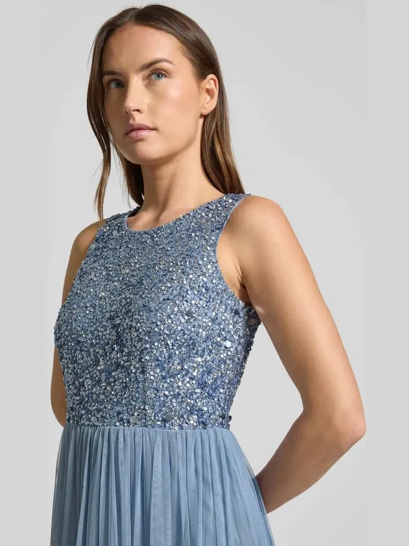 Lace & Beads Avondjurk met pailletten bleu, foto 3