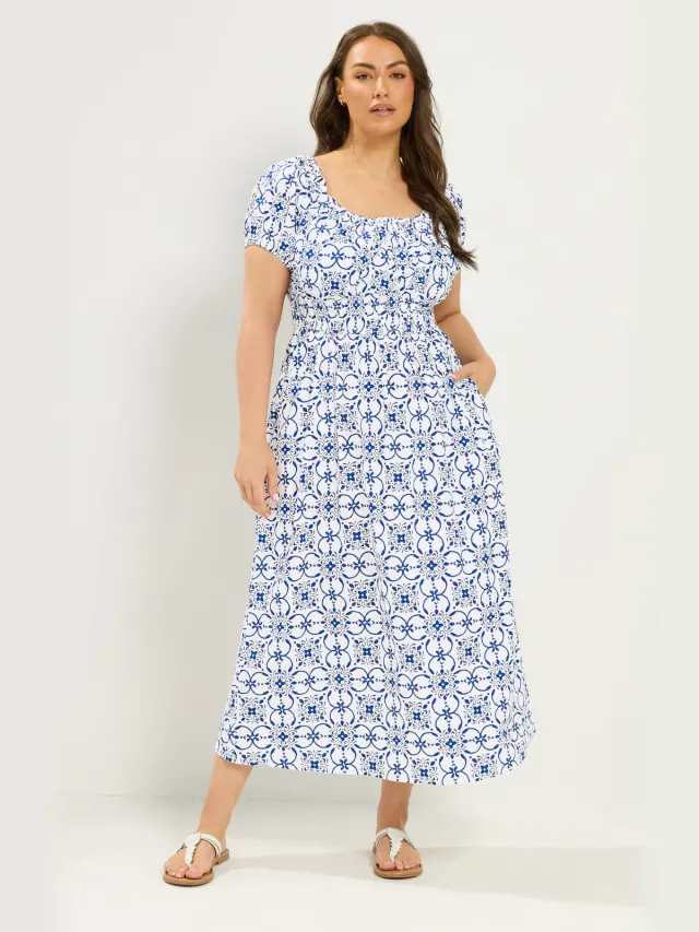 Yours Witte Poplin Bardotjurk Met Bloemenprint-56 White