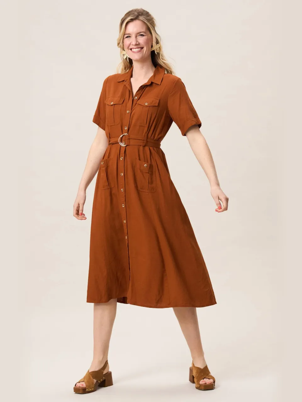 Miss Etam blousejurk met ceintuur - bruin, foto 3
