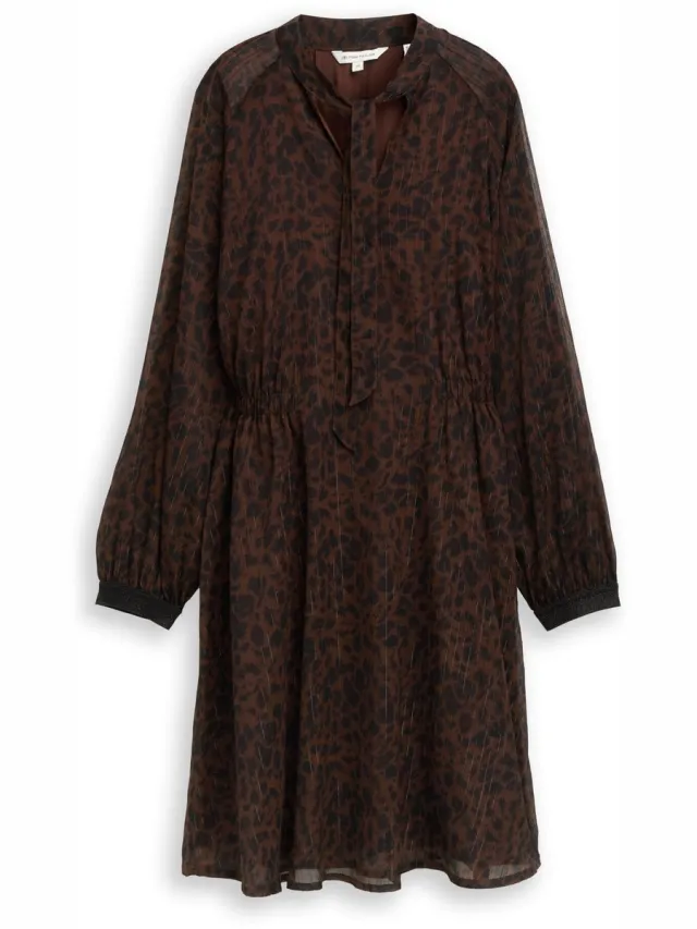 Tom Tailor Chiffonjurk met luipaardprint - brown black small leo print