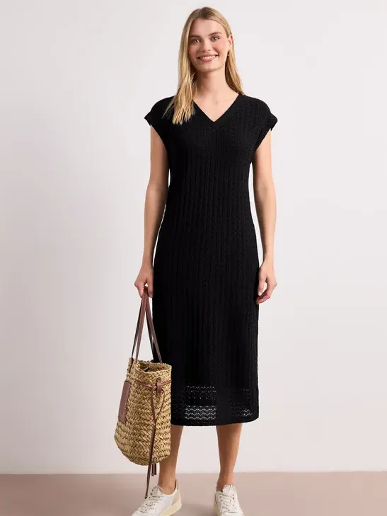 Street One Midi-jurk met kanten V-hals Zwart