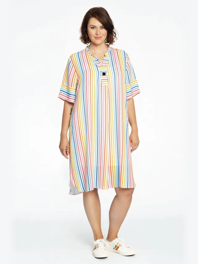Yoek Jurk grandad kraag RAINBOW | Wit