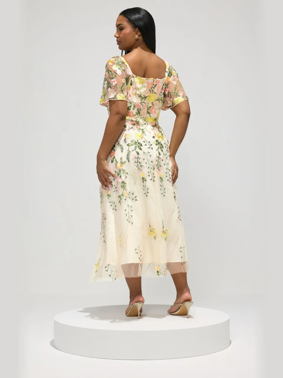 Yours London Gele Maxijurk Met Geborduurde Bloemen geel, foto 4