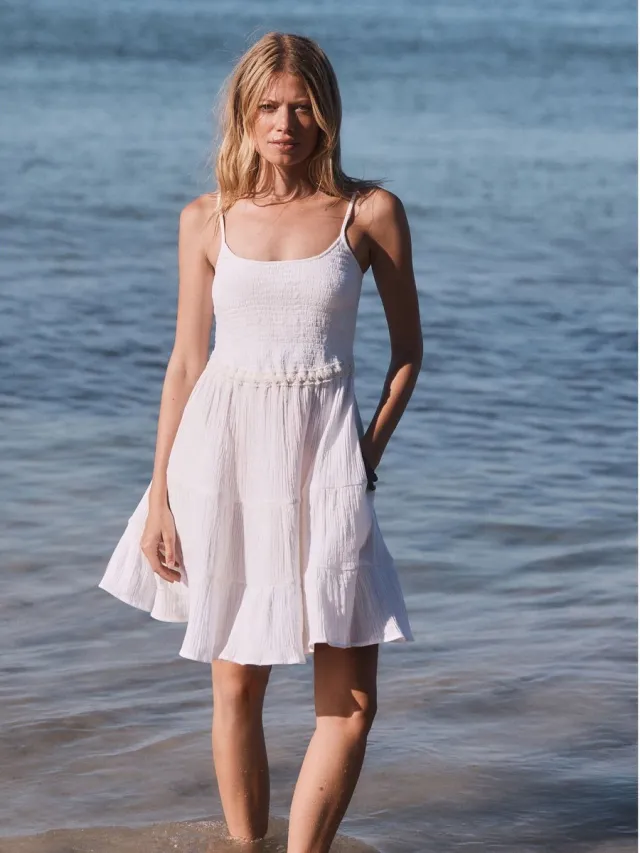 Next Dames - Mini-jurk met bandjes en stroken - Wit White