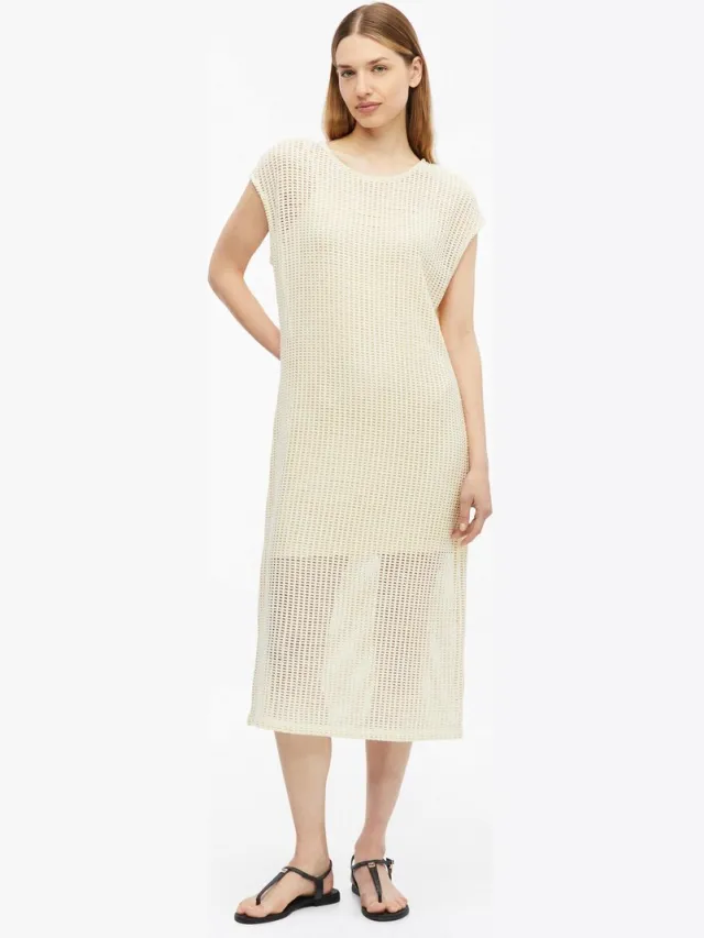 S.Oliver female - Gehaakte kanten midi-jurk met onderjurk lichtbeige