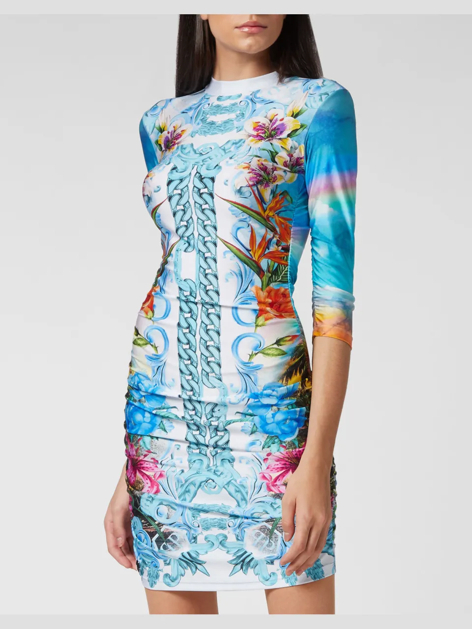 Philipp Plein Korte Jurk Hawaii Lichtblauw