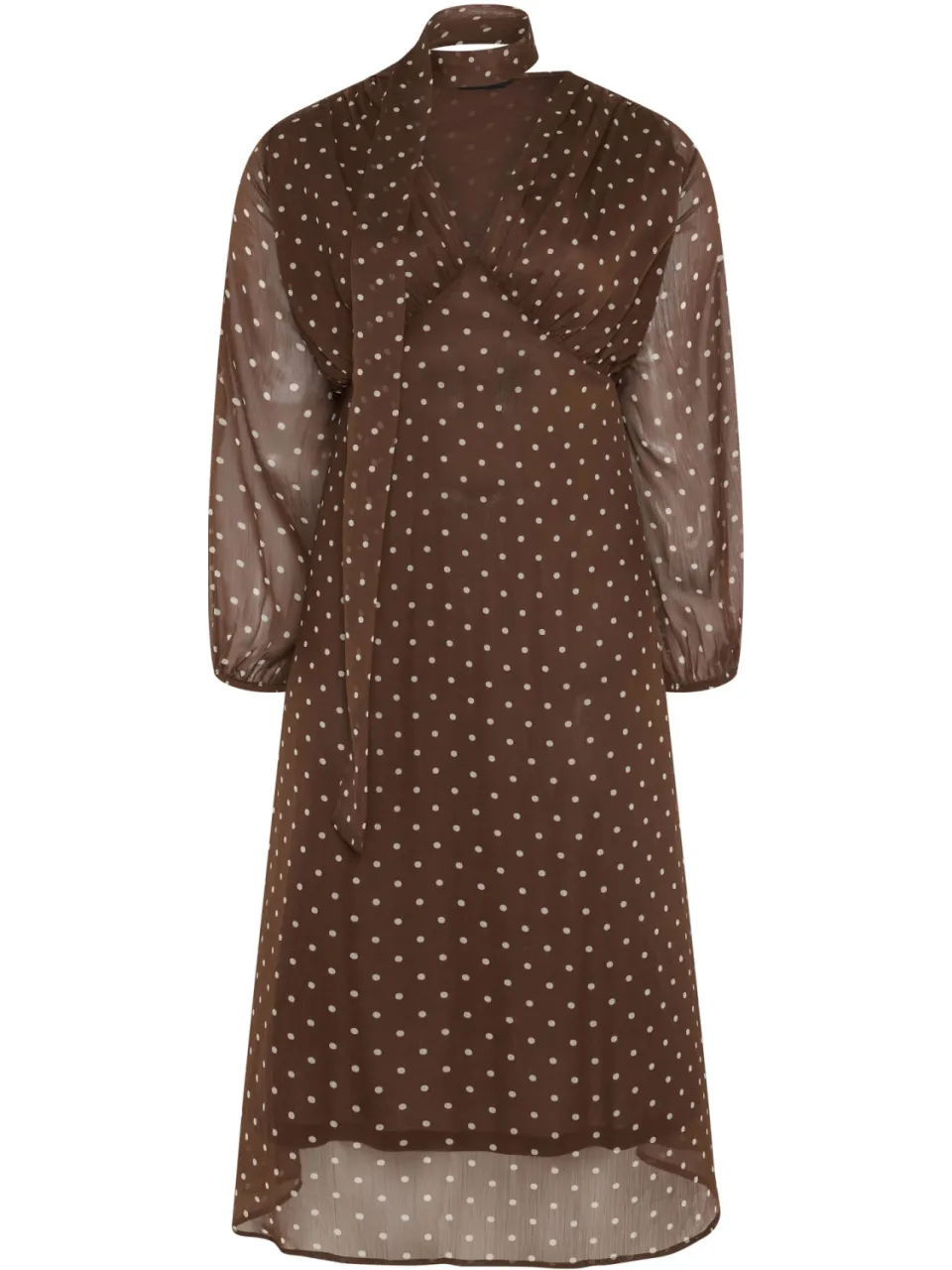 Yours Chocoladebruine Chiffonjurk Met Stippen En Strikdetail, foto 3