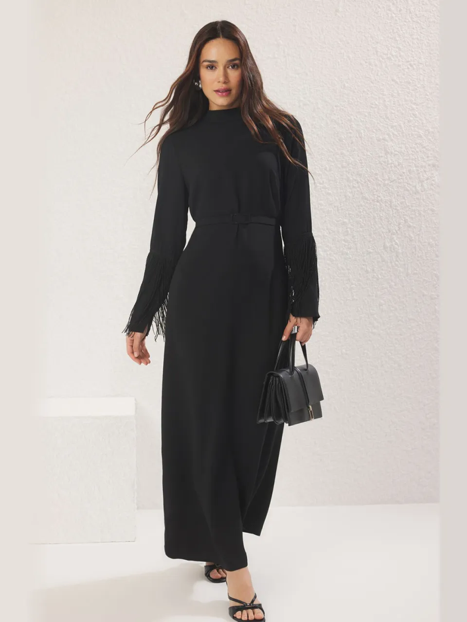 Trendyol Modest Dames Zwart Effen Maxi Lang Stijlvol/Avond Recht Modest Avond Jurken, foto 2